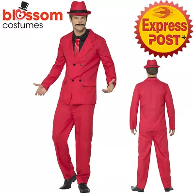 CA657 Red Zoot Suit Gangster 1920 Mens Pinstripes Gatsby 20s Fancy Dress Costume • $34.78