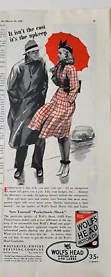 1940 Wolf S Head Motor Oil Its The Upkeep Couple Rain Boots Umbrella Vintage Ad • $9.99