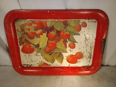 TV Lap Tray Strawberries Vintage Party Mid Century Serving Metal • $29.99
