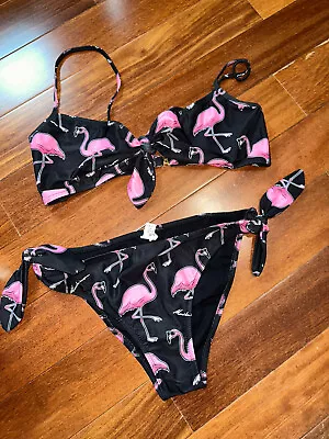 SS17 Moschino By Jeremy Scott Dancing Flamingos Pink And Black Bikini Swimsuit • $139.99