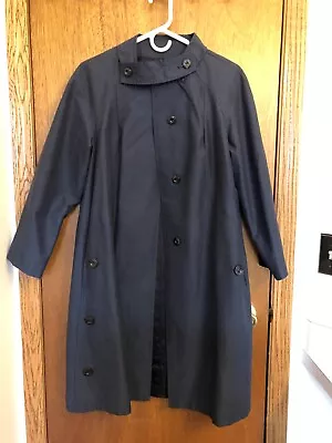 Vintage Woman's Coat Lined Navy Blue With Unique Collar Size Small To Medium • $50