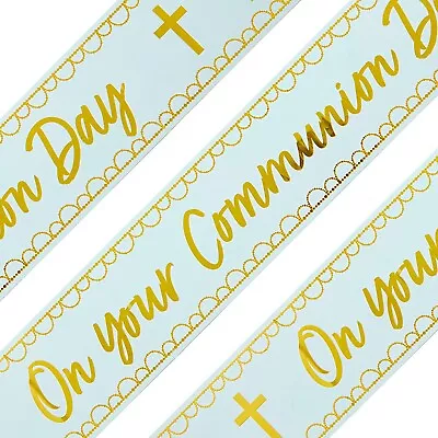 1st Holy Communion Bunting Boys Party Decoration Blue Gold Foil Banner Garland • £3.25