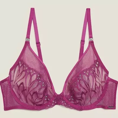 Bnwt M&s Autograph Non Padded Wired Plunge Bra Size 32d £25 Cerise Pink • £3.99