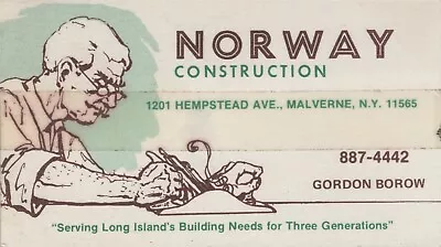 1980's 1990's Business Card Norway Construction Malverne NY Vtg • $3.17