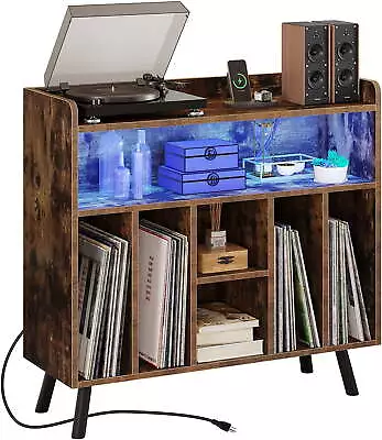 Record Player Stand With Power Outlets And LED Lights Vinyl Record Storage • $87.22