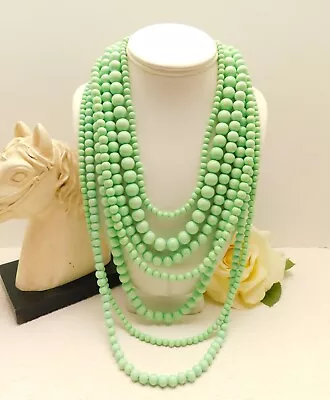 Vintage Multistrand Sea Foam Green Beaded Fashion Necklace  18  • $12