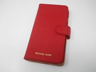Michael Kors Red Saffiano Leather Folio Card Case Phone Wallet Fit 6 1/4 X3 1/4  • $32