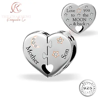 Mother & Son Charm Genuine 925 Sterling Silver Rose Gold - Love You To The Moon • £16.99