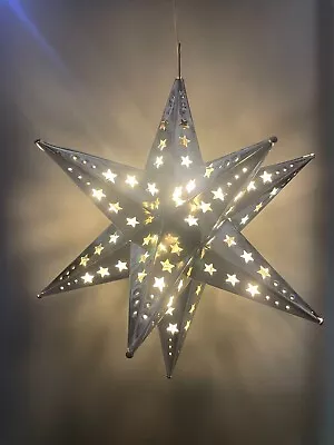 Moravian Star Pierced Metal Glass Pendant Light Lamp Hanging  14'' Medium • $49.99