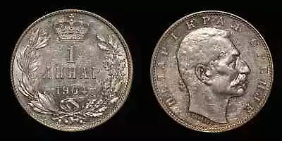 SERBIA 1904 One 1 Dinar - Petar I Silver Coin KM# 25 • $4.99