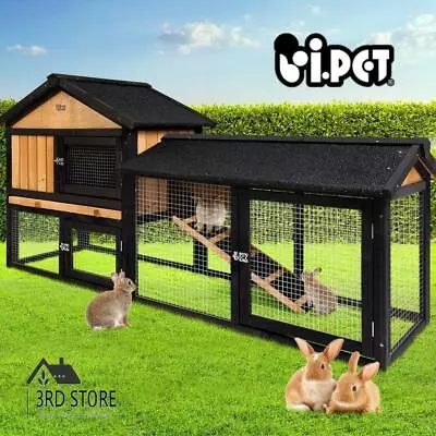 I.Pet Rabbit Hutch Chicken Coop Hutches Large Run Wooden Cage House Outdoor • $176.70