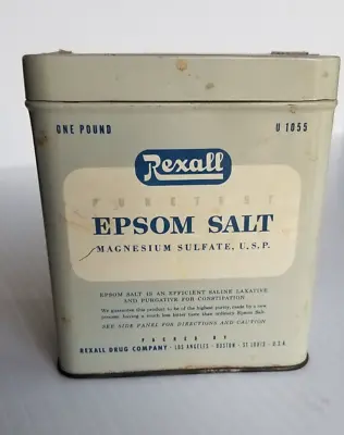 Vintage Rexall 1lb Epsom Salt Metal Tin Can With Lid And Some Contents • $4.99