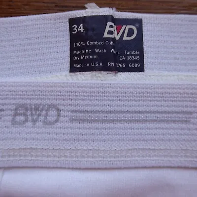 Vtg. BVD Men's Full-cut Brief Underwear  Y  Fly White Cotton 34 NWOT USA • $15