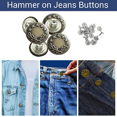 Hammer On Jeans Buttons Denim Replacement DIY For Leather Coats Trousers 17mm • £6.89