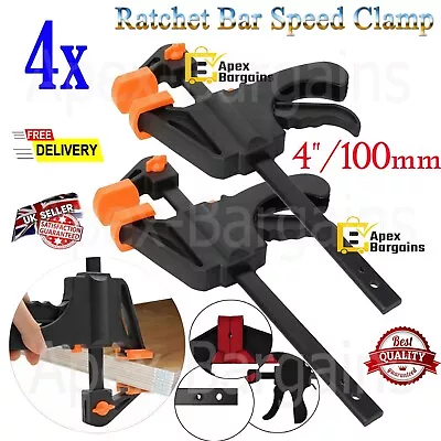 4x Jaws Ratchet Trigger Bar Speed Clamps Woodworking Carpentry DIY Home 4 /103mm • £6.85