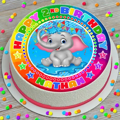 Cute Elephant Birthday Personalised Edible Cake Topper & Cupcake Toppers Iv950 • £7.09