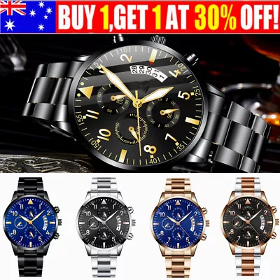 Luxury Men's Watches Stainless Steel Date Waterproof Sport Quartz Wrist Watch AU • $11.59