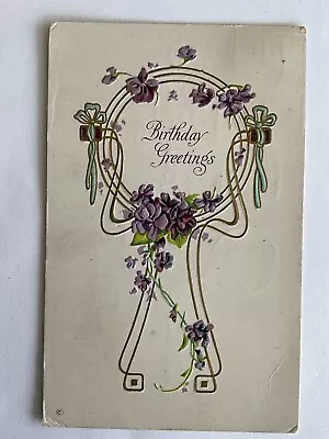 Birthday Greetings~1916~art Nouveau Swirls~purple Violets~Stecher Litho Co 25A • $2.30