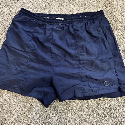 Vintage Wilson Blue Nylon Swim Trunks Basketball Shorts Mens Small • $10.99