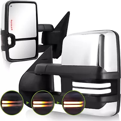 Chrome Tow Mirrors For 2007-2014 Silverado Sierra Power Heated LED Switchback • $184.95