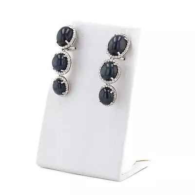 43.81ctw Blue Sapphire And 1.88ctw Diamond 14K White Gold Earrings • $1500