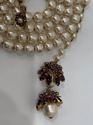 Sign Miriam Haskell Huge Pearls Baroque Dark Purple Rhinestone Necklace Jewelry • $175.50