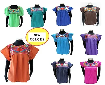 Mexican Peasant Blouse Assorted Colors Vintage Style Tunic Hand Embroidered Top  • $18.88