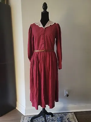 Laura Ashley Vintage 80s 90s Red Floral Cottage-core Prairie Dress Size 10 • £168.90