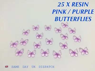 25 X Pink / Purple Flat Back Faceted Butterfly Resin Bead Gems Jewellery Craft  • £2.99