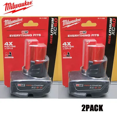 2x Milwaukee 48-11-2460 M12 REDLITHIUM XC 6.0 Extended Capacity Battery Pack • $69.99