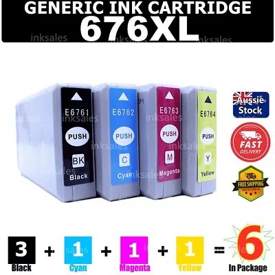 6x Generic 676XL 676 XL Ink Cartridge For Epson Workforce WP-4530 WP-4540 • $24.40