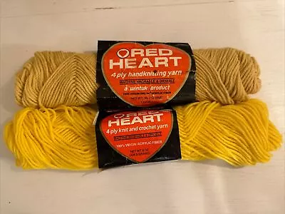 2 Skeins Vtg Coats & Clark Red Heart Yarn In Gold & Canary Yellow Orlon Acrylic • $17.99