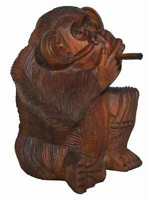 6  Hand Carved Wooden Monkey With CIGAR SMOKING Pipe Cigarette Statue Handmade  • $24.94
