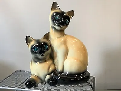 $249.99 • Buy Vintage MCM Siamese Cat And Kitten TV Lamp Blue Marble Eyes California USA (EY)