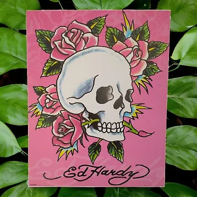 Ed Hardy Skull And Roses Artwork Print Pink On Cardboard 16x20 Pink Roses Y2K • $27.74