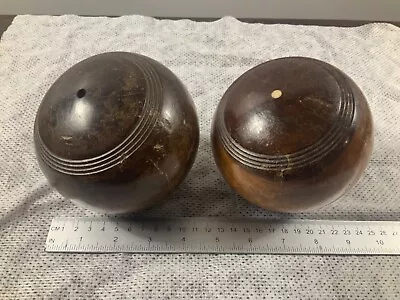 VERY OLD RARE PAIR VINTAGE WOOD LIGNUM VITAE LAWN BOWLS X 2 • £45