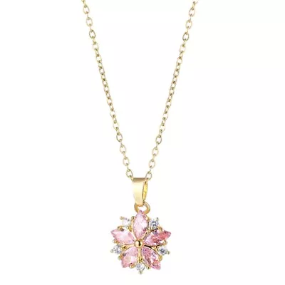 Flower Pendant Necklace Cherry Blossom Jewelry For Women Wife Mom Daughter • £4.34