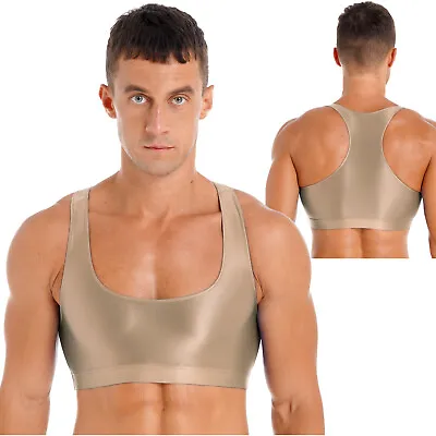 Freebily Men's Glossy Y Back Muscle Half Tank Top Vest Tee T-Shirts Crop Tops  • £13.55