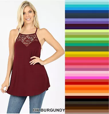 Womans Zenana Lace Inset Tank Top Flowy Design Rayon Spandex STORE CLOSING • $6.48