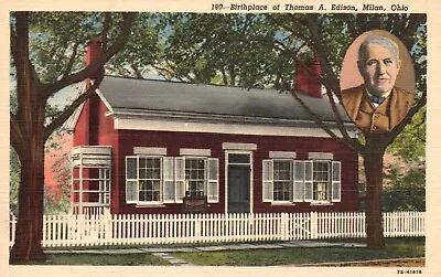 Postcard OH Milan Ohio Birthplace Thomas Edison Linen Vintage PC F7146 • $5