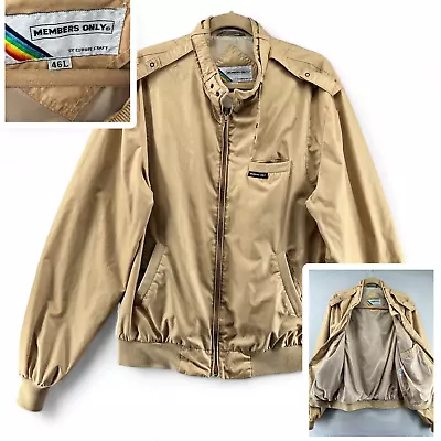 Members Only Bomber Jacket Men's 46L Beige Softshell Rainbow Tag By Europe Craft • $24.95