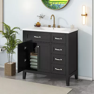 36  Bathroom Vanity With Sink Freestanding Bathroom Storage Cabinet W/Drawers • $239.99