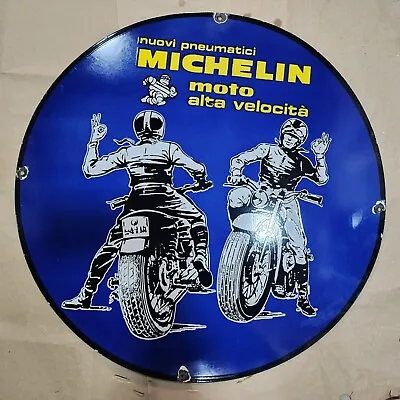 Michelin Moto Porcelain Enamel Sign 30 Inches Round • $100