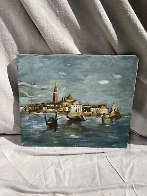 Vintage Amateur Oil Painting On Canvas Venice Canals GondolaBoatlandscape • $85