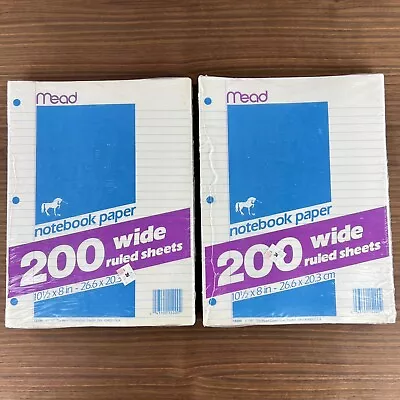 Vintage 1987 Mead 200 Wide Rule Sheets Notebook Paper Lot Of 2 New Sealed NOS • $10.95