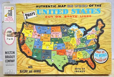 Vintage 1961 Puzzle Map Of United States / World Milton Bradley #4264 Real Wood • $15