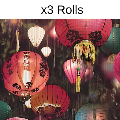 £54.99 • Buy X3 Rolls Japanese Lantern Wallpaper Oriental Textured Vinyl Paste Wall Y�L Tian