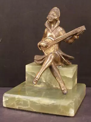 Antique Bronze Minstrel Banjo Pierrot Clown Statue Sculpture Jester Figurine 20s • $103.97