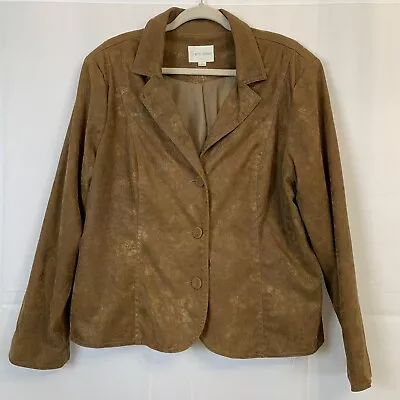 Erin London Lightweight Faux Suede Brown Rustic Jacket 100% Poly Lined Casual XL • $15.99