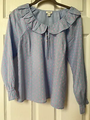 New J Crew Denim Swissdot Blouse Peter Pan Collar Petite Small • $9.99